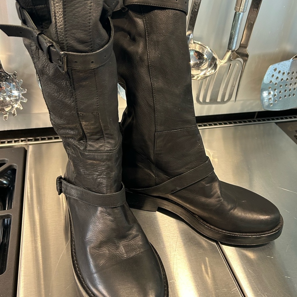 Ann Demeulemeester Black Leather Combat Boots - Picture 3 of 6